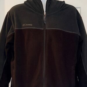 Columbia Fleece Hoodie Men’s Large Black Gray Full Zip Jacket Warm Soft